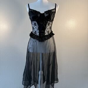 Vintage Y2k Frederick’s Of Hollywood Black Nightgown Sheer Lace Lingerie Sz M